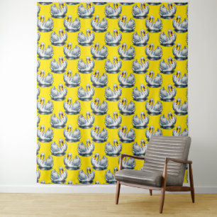 Swan Birds Pattern Design On Yellow  Tapestry