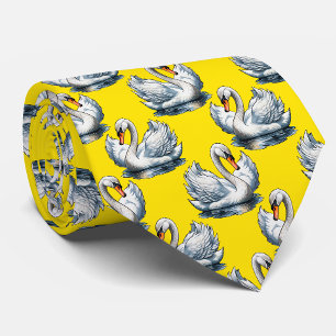 Swan Birds Pattern Design On Yellow  Tie