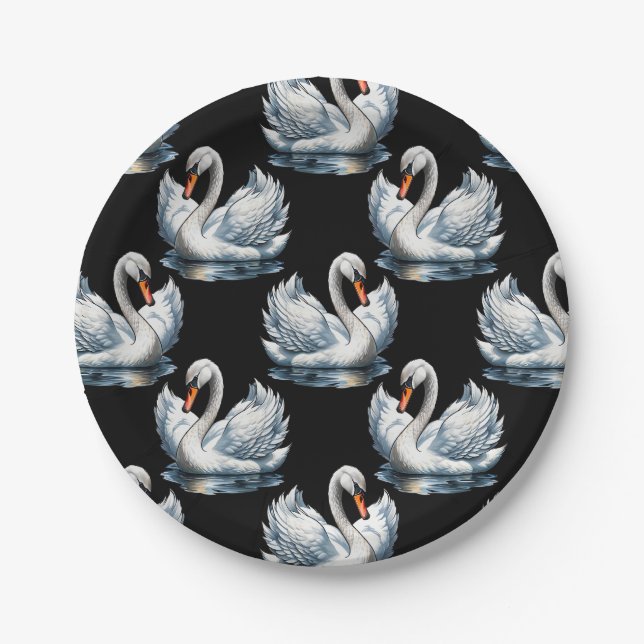 Swan Birds Pattern Design  Paper Plate (Front)