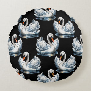 Swan Birds Pattern Design Round Cushion