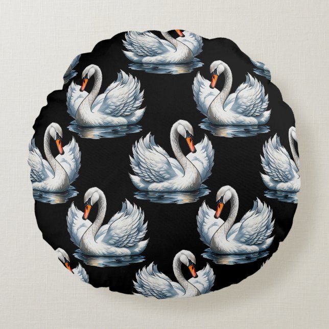 Swan Birds Pattern Design  Round Cushion (Front)