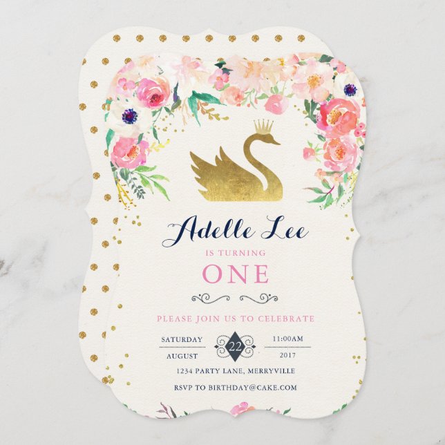 Swan Birthday Invitation (Front/Back)