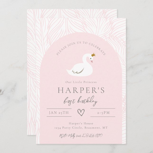 Swan Birthday Invitation | Swan Invitations (Front/Back)