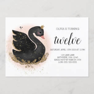 Swan Birthday Party Invitation Black and Gold