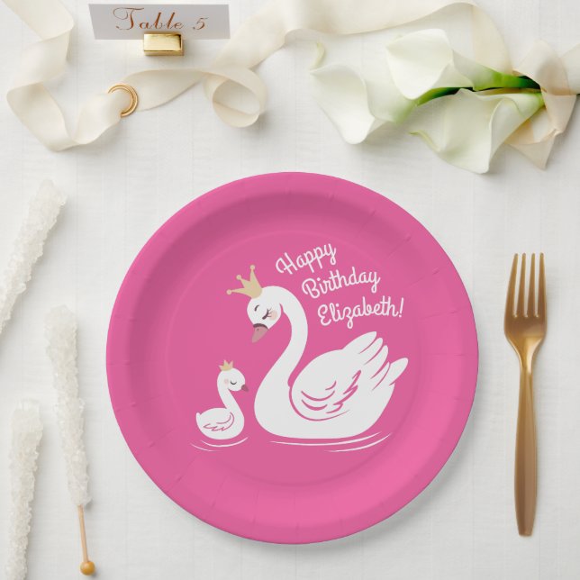 Swan Birthday Party Pink Paper Plate (Wedding)