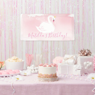 SWAN BIRTHDAY PARTY pretty elegant gold pale pink Banner