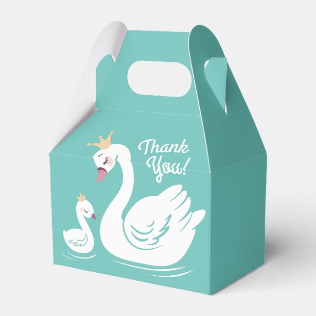 Swan Birthday Party Teal Favour Box (Back Side)