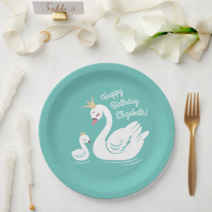Swan Birthday Party Teal Paper Plate