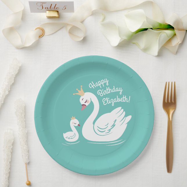 Swan Birthday Party Teal Paper Plate (Wedding)