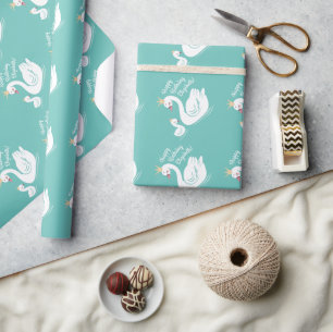 Swan Birthday Party Teal Wrapping Paper