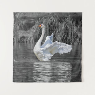 Swan Black and White Photography Tapestry