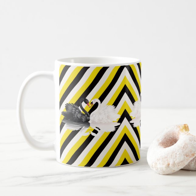 Swan Black Yellow White Stripe Mug (With Donut)