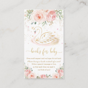 Swan Blush Pink Floral Baby Shower Books for Baby Enclosure Card