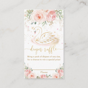 Swan Blush Pink Floral Baby Shower Diaper Raffle Enclosure Card