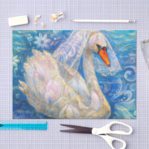 Swan Bride Veil Blue White Personalised Decoupage Tissue Paper