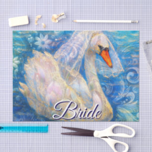 Swan Bride Veil Blue White Personalised Decoupage Tissue Paper
