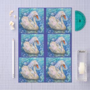Swan Bride Veil Blue White Tiled Decoupage Tissue Paper