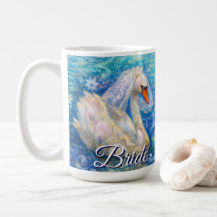 Swan Bride w/Veil on Water Blue White Personalised Coffee Mug