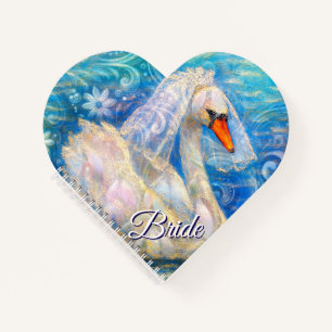 Swan Bride w/Veil on Water Blue White Personalised Notebook