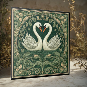 Swan Couple Art Nouveau Decorative Wall Accent Ceramic Tile