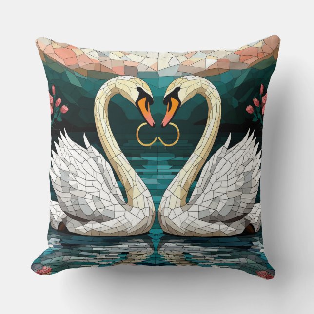 Swan Couple Forming Heart Shape Cushion (Front)