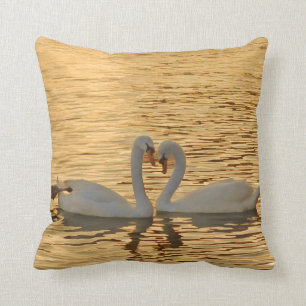 Swan Couple Meeting at Sunset Photograph Cushion