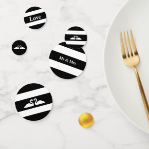 Swan couple on black & white wedding confetti