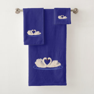 Swan Couple on Navy Blue Bath Towel Set