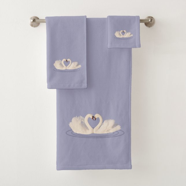 Swan Couple on Silver Grey Bath Towel Set (Insitu)