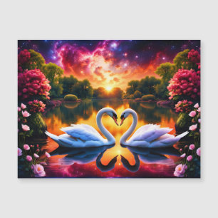Swan couple Valentine heart under a starry nebula Magnetic Invitation