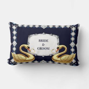 Swan Couple Wedding Rings And Floral Frame Lumbar Cushion