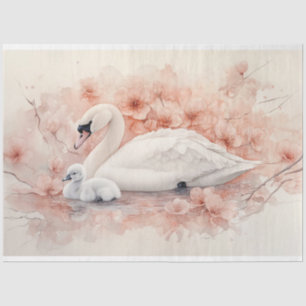 Swan Cygnet and Blush Pink Flowers Decoupage Tissue Paper