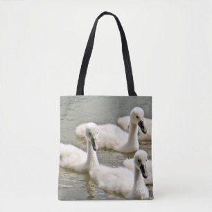 Swan Cygnets Swimming Tote Bag