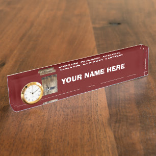 Swan Desk Name Plate with Clock