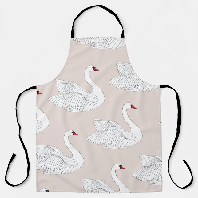 Swan Elegance: Ornamental White Pattern. Apron (Front)