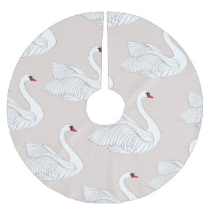 Swan Elegance: Ornamental White Pattern. Brushed Polyester Tree Skirt