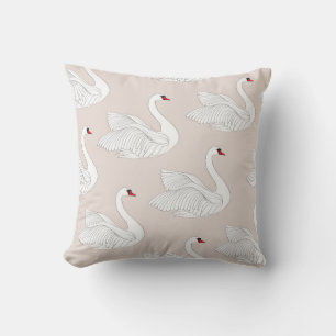 Swan Elegance: Ornamental White Pattern. Cushion
