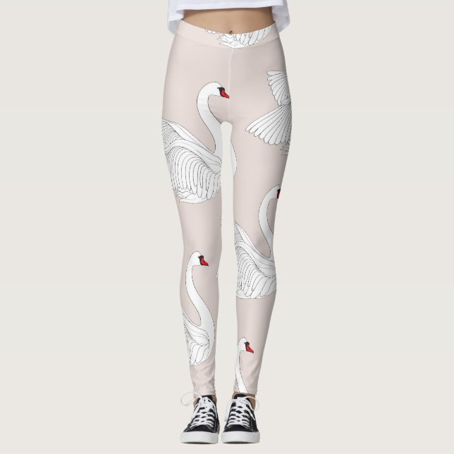 Swan Elegance: Ornamental White Pattern. Leggings (Front)