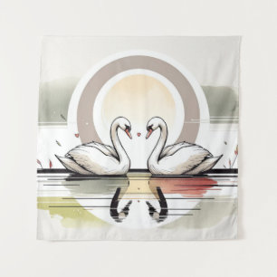 Swan Embrace at Dusk Tapestry