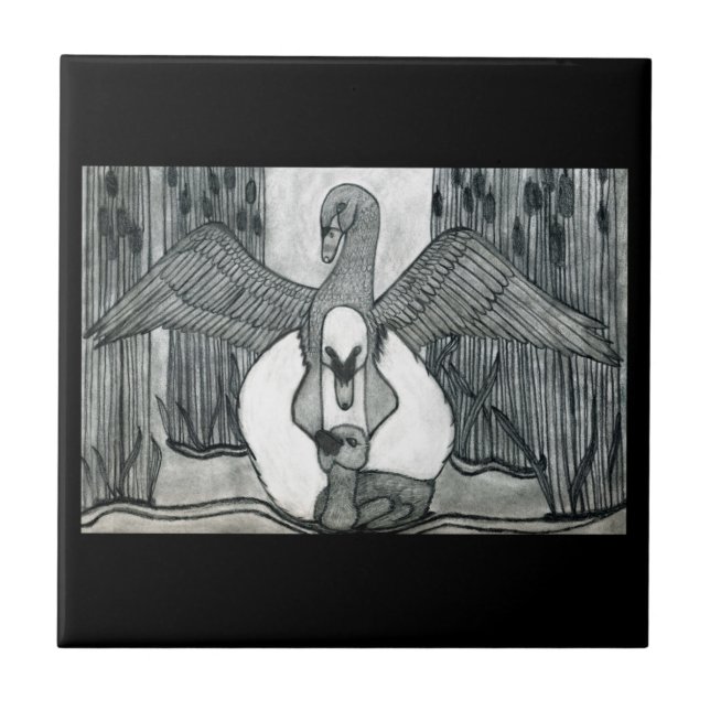 Swan Family Ceramic Tile (Front)