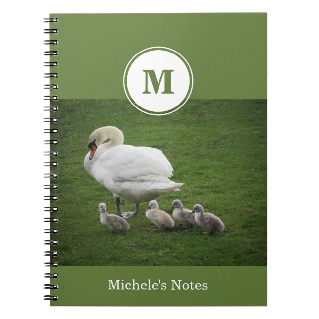 Swan Family in Green Grass Photograph Notebook (Front)