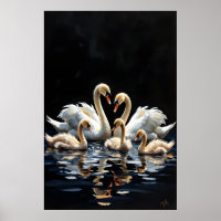 Swan Family on Black Lake Artwork