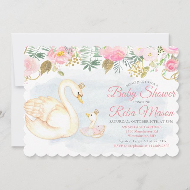 Swan Floral Baby Shower Invitation (Front)