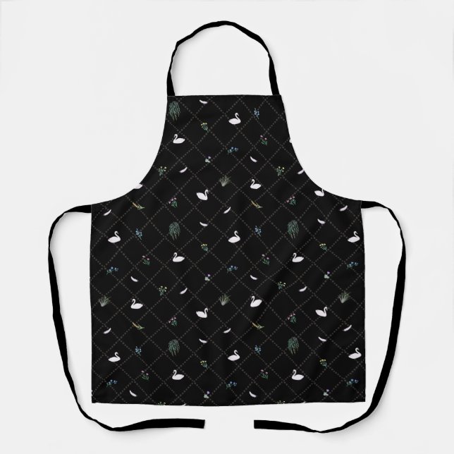 Swan Floral Black Apron (Front)