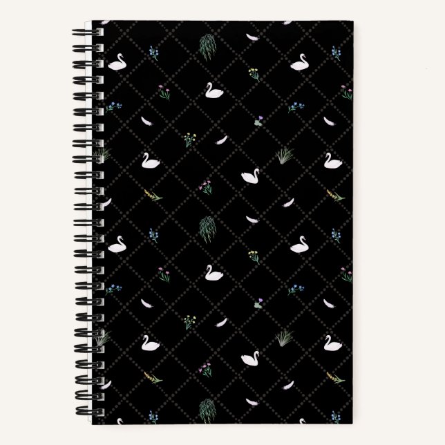 Swan Floral Black Notebook (Front)