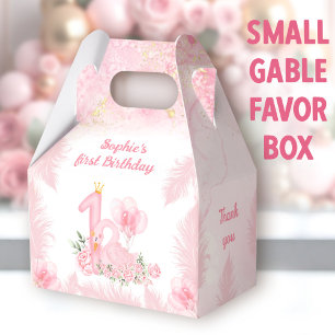 Swan Floral Feather Pink 1st Birthday Small Gable Favour Box