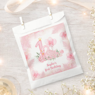 Swan Floral Feather Pink White Girl 1st Birthday Favour Bag