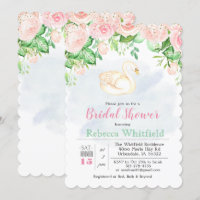 Swan Floral Glitter Bridal Shower Invitation