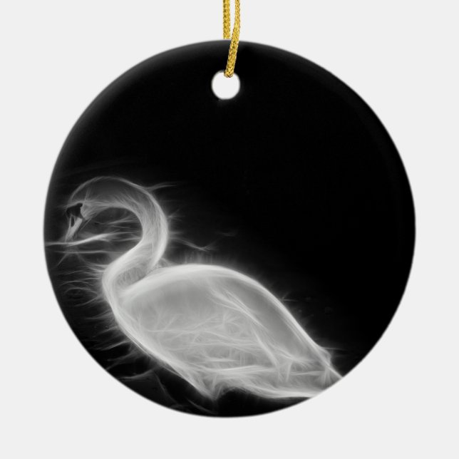 Swan Fractal Ceramic Tree Decoration (Front)