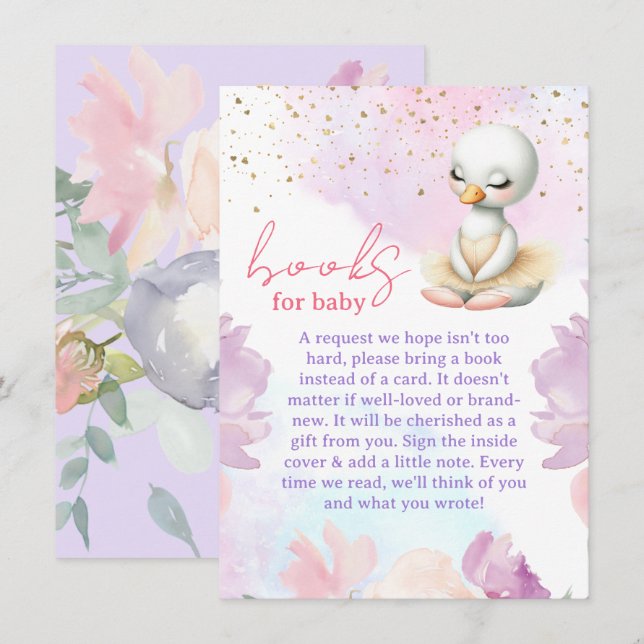 Swan Girl Baby Shower Book Request Enclosure Card (Front/Back)